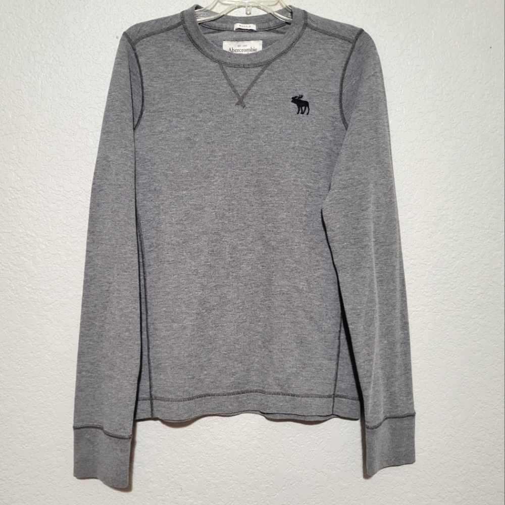 Abercrombie & Fitch Men’s Gray Muscle Long Sleeve Waffle Knit T-Shirt Size XL